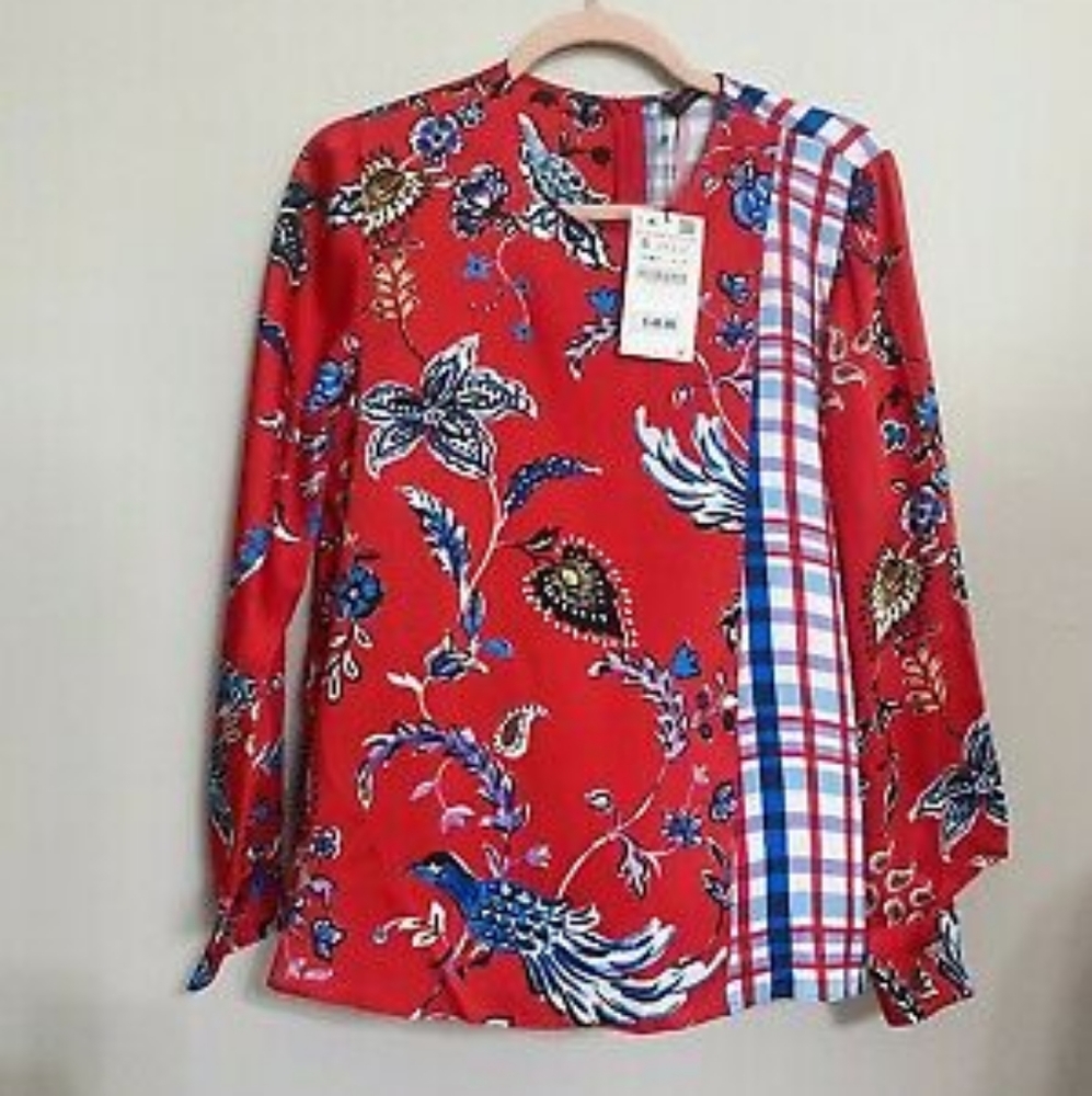 Zara Patchwork Plaid Blouse